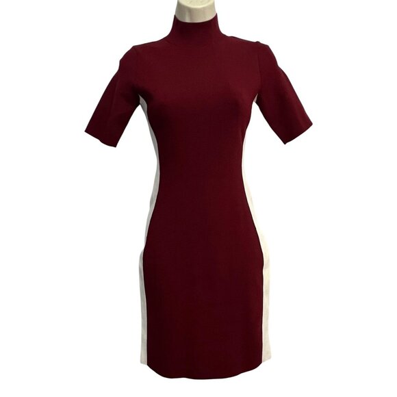 Ted Baker Dress Womens Small Oxblood Red Cream Short Sleeve Knit Bodycon Evelynn - Picture 5 of 12